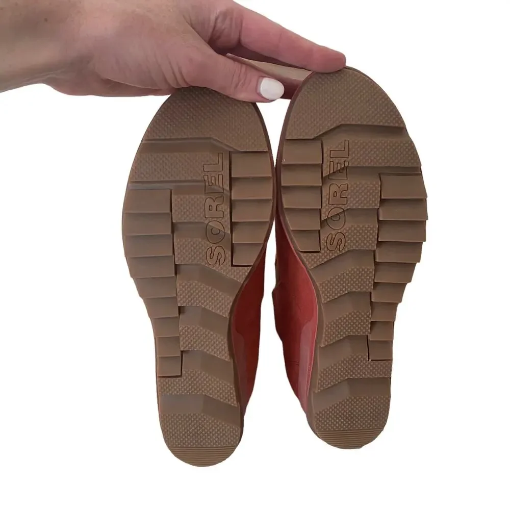 SOREL Waterproof Suede Leather Evie Pull On Wedge Ankle Bootie WARP RED 9.5